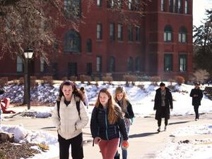 Students walking in the winter